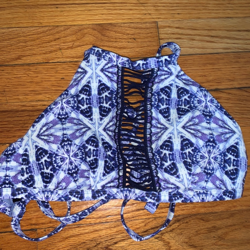 blue patterned bikini top